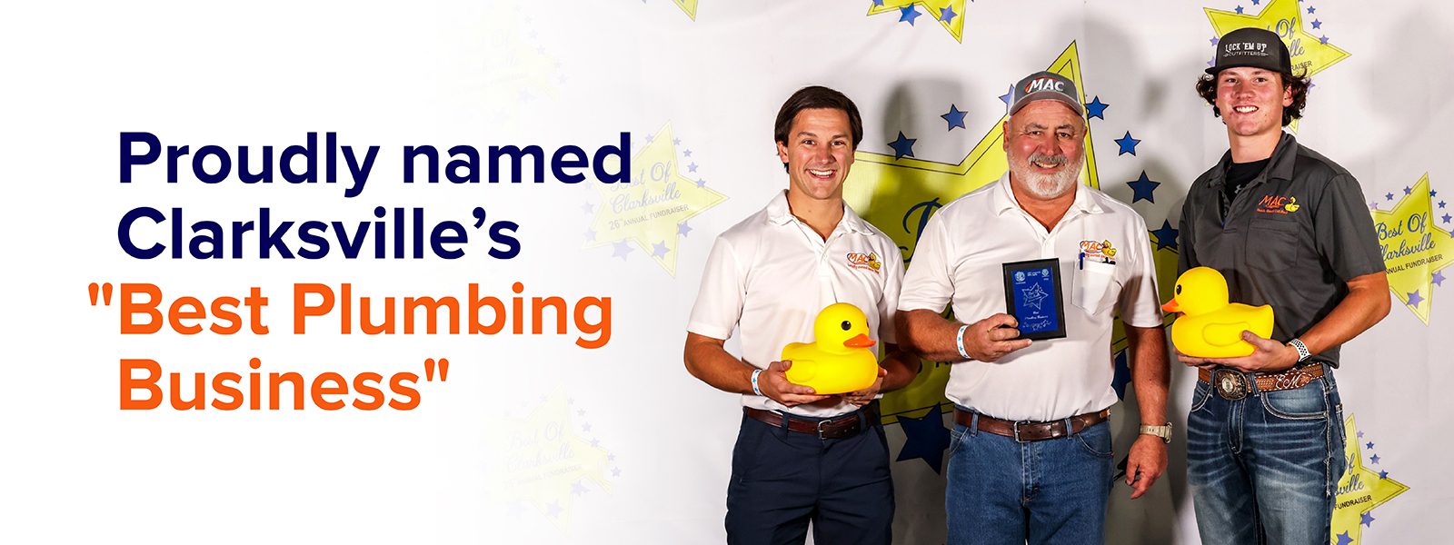 Mac-Plumbing-Heating-Air-Best-of-Clarksville-2022 Nick, Bruce and Eli McGaha celebrate Mac Plumbing Heating & Air's 2022 Best of Clarksville victory